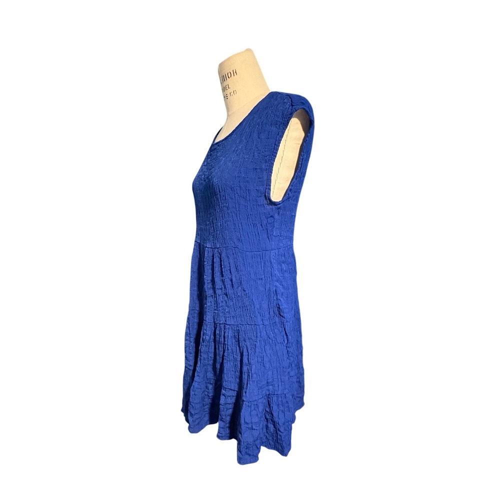 Knox Rose Womens Royal Blue Crinkle Textured Tiered Mini Dress Sleeveless Size S - Picture 2 of 8